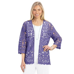 Collections Etc Floral Lacey Design Open Front Cardigan - 1 of 4
