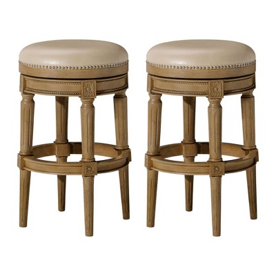 Maven Lane Pullman Upholstered Backless Kitchen Stool with Vegan Leather Cushion Seat, Set of 2