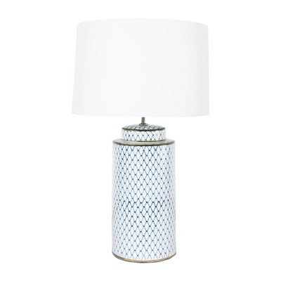 Ceramic Table Lamp with Linen Shade Indigo/White - 3R Studios