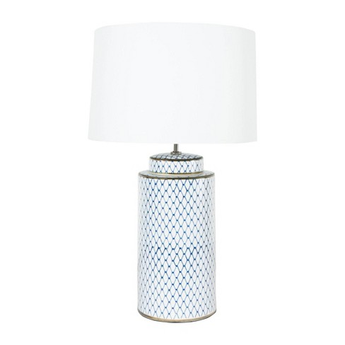 Ceramic Table Lamp With Linen Shade, Indigo Blue Glass Table Lamp