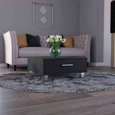 FURNIinspire Coffee Tables Square Modern Conversation Table Center Table For Living Room Storage Furniture With Drawer, Black, 23.6"*23.6"*10.3"
