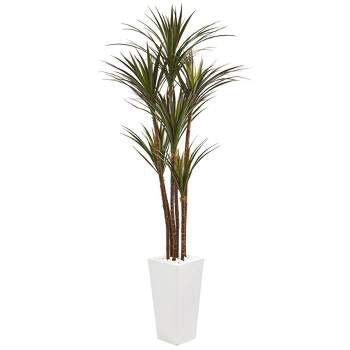 Nearly Natural 6.5-ft Giant Yucca Artificial Tree in White Planter Indoor/Outdoor
