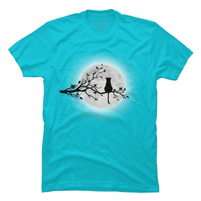 Men's Design By Humans The Cat and The Moon By Maryedenoa T-Shirt