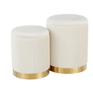 Marla Contemporary Nesting Pleated Ottoman Set in Gold Metal and Cream Velvet by LumiSource - 1 of 1