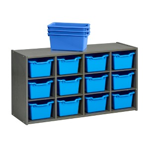 ECR4Kids Streamline 12 Cubby Tray Cabinet with Scoop Front Storage Bins, 3x4, Grey Wash - 1 of 4