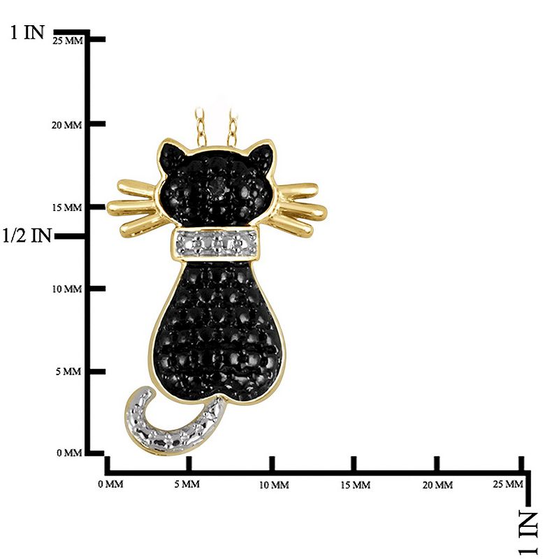 Women's Sterling Silver Accent Round-Cut Black Diamond Pave Set Cat Pendant (18"), 2 of 3