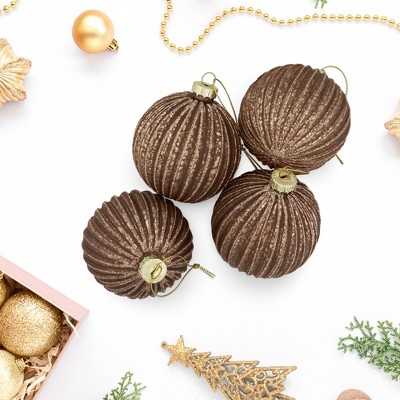 Northlight Glittered Glass Ball Christmas Ornaments - 3" (75mm) - Brown - 4ct