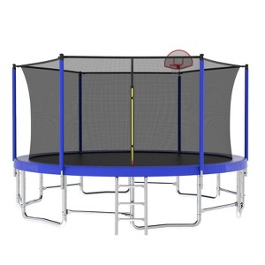 VisioGear Trampoline with Safety Enclosure Net, Trampoline with Basketball Hoop, Blue, 192"*192"*107.87" - 1 of 4