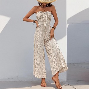 Women's Halter Wide Leg Casual Jumpsuit Perfect Summer Boho Romper Long Pants - 1 of 4