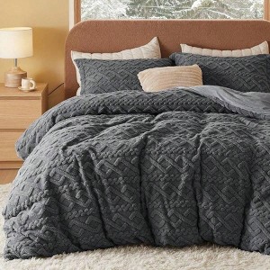 Dark Grey Faux Duvet Cover Set, King Size, Set of 3 with Zipper, Warm Winter Bedding - 1 of 4