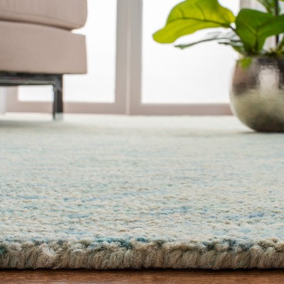 Ivory and Blue Hand-Tufted Wool Square Area Rug