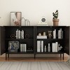 Modern Black Sideboard Buffet,60" Sunburst Embossed Accent Storage Cabinet with Adjustable Shelves for Dining Room,Living Room-Baofuwish - 3 of 4
