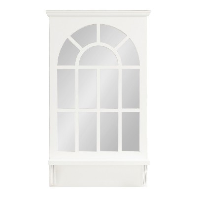 Coastal White Arched Wall Mirror with Vintage Shelf, 21x36