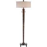 Uttermost Rustic Floor Lamp 64" Tall Lightly Burnished Oak Stain Oatmeal Linen Drum Shade for Living Room Reading House Bedroom