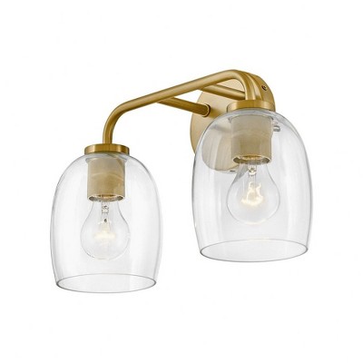 Percy Transitional 2-Light Vanity in Lacquered Brass with Clear Glass