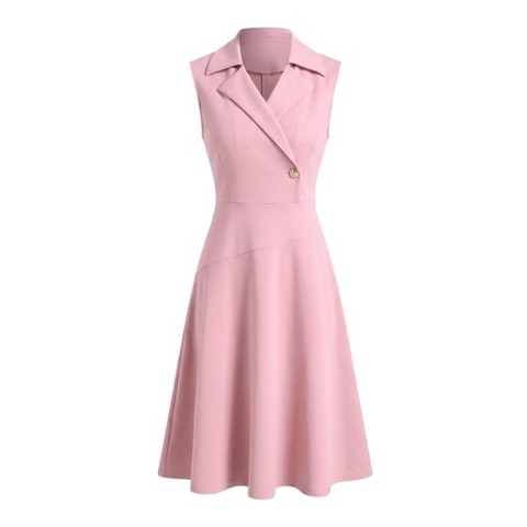 Женские платья INSPIRE CHIC Women's Business Casual Notched Lapel Sleeveless Work A-Line Midi Dresses Small Pink