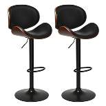Costway Set of 2 Bentwood Barstool Mid-Century Adjustable Swivel PU Leather Curved Back