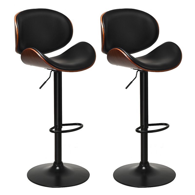 Costway Set of 2 Bentwood Barstool Mid-Century Adjustable Swivel PU Leather Curved Back, 1 of 11