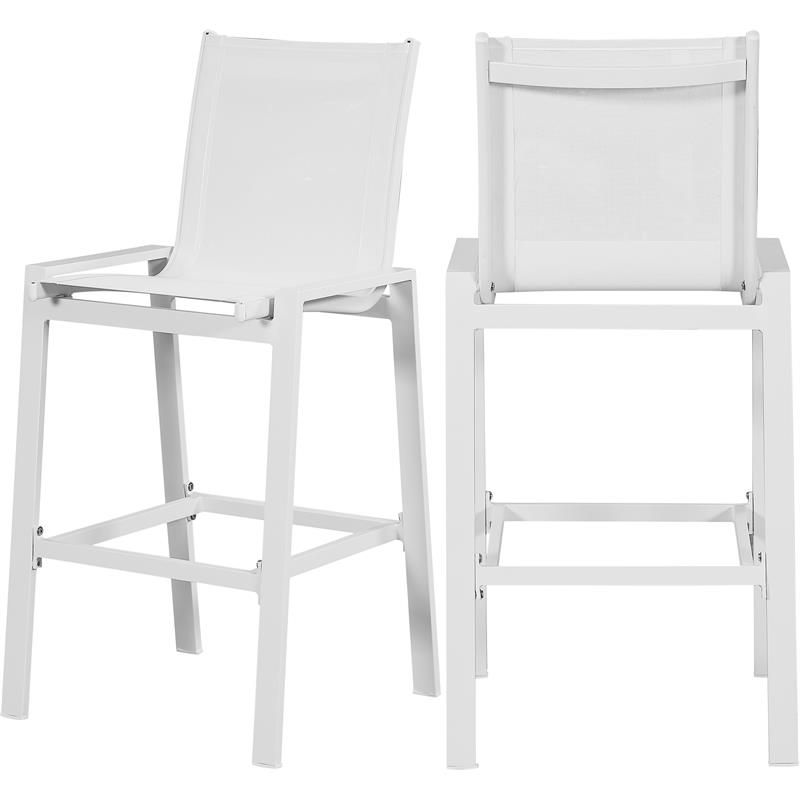 Meridian Furniture Nizuc White Outdoor Patio Mesh Barstool (Set of 2), 1 of 10