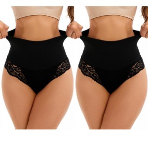 INSPIRE CHIC 2 Pcs Women's Lace Trim Tummy Control Briefs High-Waisted Flatter Stomach Control Panties - 1 of 4