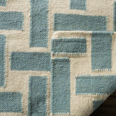 Ivory Geometric Flat Woven Round Wool Rug
