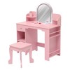 Kids Vanity with Lighted Mirror & Stool, Little Girls Vanity with Adjustable LED Light, Bookshelf, Storage Drawer & Shelves for Girls 3-9 - 2 of 4