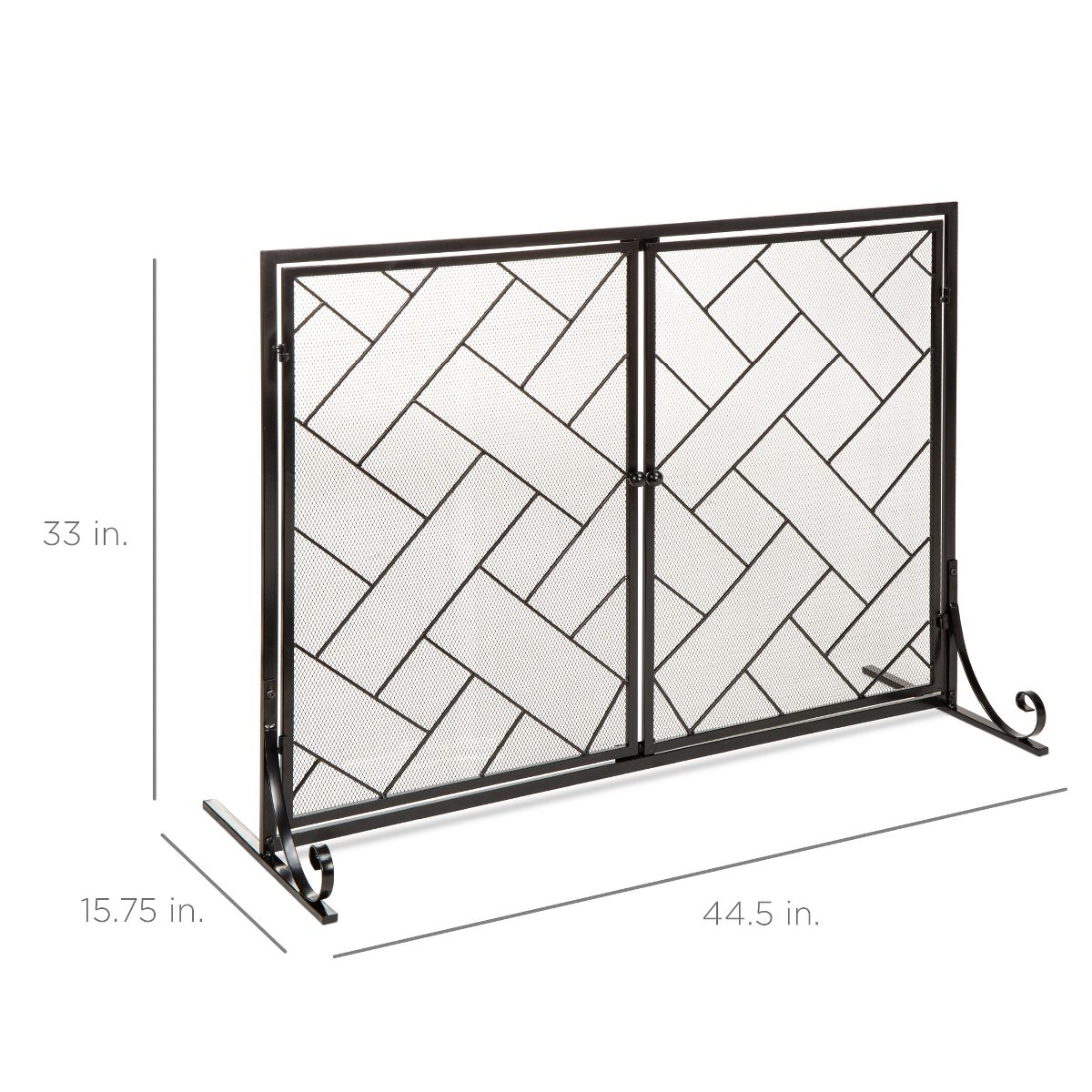 Best Choice Products 44x33in 2-Panel Handcrafted Wrought Iron Geometric Fireplace Screen w/ Magnetic Doors - Black - thumbnail 7