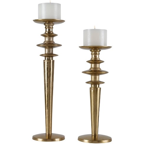 Uttermost Highclere Light Antique Gold Pillar Candle Holders Set Of 2 