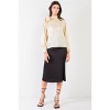 Slickblue Women's Chiffon Tie-Neck Blouse Top, Bishop Sleeve Button Cuff Shirt, Fall Style, Cream, Size S-L - 3 of 4