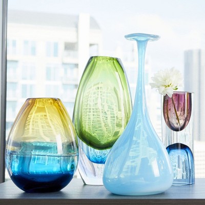 Large Green and Brown Glass Cylinder Vase