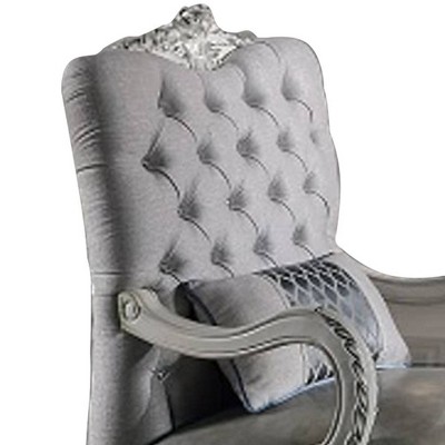 Dresden Bone White Faux Leather Floral Chaise with Wood Frame