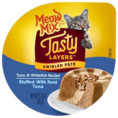 Meow Mix Tasty Layers Swirled Paté Tuna and Whitefish Recipe Stuffed with Real Tuna Wet Cat Food - 2.75oz