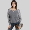 Anna-Kaci Women's Leopard Print Raglan Sleeve Top with Striped Contrast and Crisscross Neckline - 2 of 4