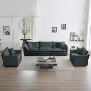 Sofa Set of 3, 1+1+3 Seats Living Room Sofa Set, Accent Chair, Loveseat, and Three-Seat Sofa Modern Style Round Arms 3 Piece Sofa Set - 1 of 4