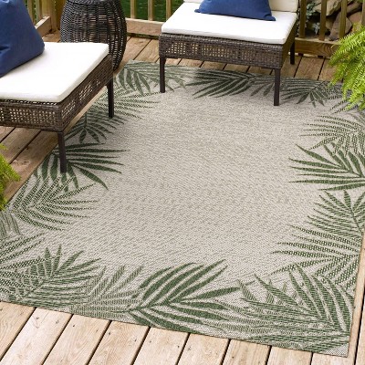 Isla Coastal Cottage Palm Frond Border Indoor/Outdoor Area Rug - JONATHAN Y