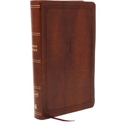 KJV Giant Print End-Of-Verse Reference Bible, Brown Leathersoft, Red Letter, Comfort Print - by  Thomas Nelson (Leather Bound)