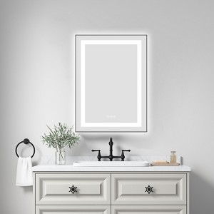 PAGED LED Bathroom Mirror with Front and Backlight, Wall Mounted Vanity Mirror with Aluminum Frame, Anti-Fog, Memory, 3 Colors - 1 of 4