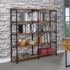 Vynxaria Transitional Minimalist Double-Wide Bookcase 4 Side Shelves, Sturdy Metal Frame, Warm Wood Shelves, Antique Nutmeg & Black - 2 of 4