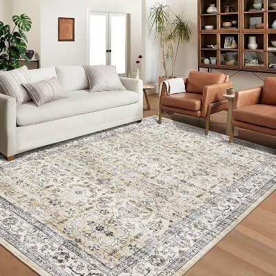 Washable Vintage Runner Rug – Low-Pile Non-Slip Floral Hallway Carpet for Kitchen, Entryway, Laundry