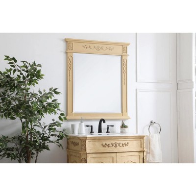 Elegant Light Antique Beige Wood Framed Rectangular Mirror
