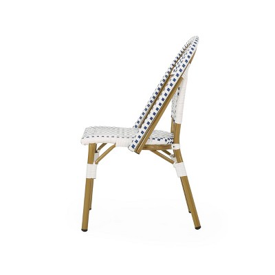 Set of 4 Blue and White Bamboo Print Armless Bistro Chairs