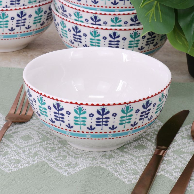 Gibson Home Village Vines Floral 8 Piece 6 Inch Fine Ceramic Bowl Set in White and Multi Blue, 2 of 7