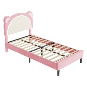 Full Size Bed Frame for Kids, Upholstered Platform Bed Frame with Adjustable Headboard & Led Light, No Box Spring Needed, for Kids' Room Nursery - 1 of 2