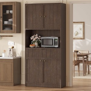 Acekool 70" Tall Kitchen Pantry Cabinet with Countertop, Fluted Doors, Adjustable Shelves, and Drawer, Freestanding Storage Cupboard - 1 of 4