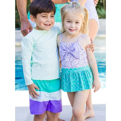 RuffleButts Toddler Girls UPF50+ Big Bow Skirted One Piece - Magical Mermaid, 4T — фото 4
