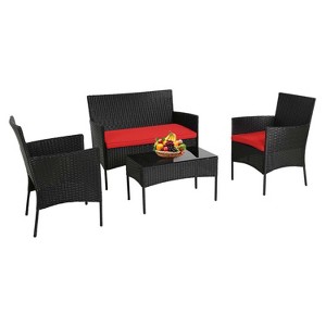 BestMassage Patio Furniture Set 4 Pieces with Glass Topped Coffee Table Cushions - 1 of 4