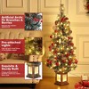 2pic-4.5ft Christmas Tree  Artificial Christmas Tree with Lighting Potted Base,Xmas Tree with 100 Warm White Lights Red Berries, Festival Decoration - 4 of 4