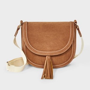 Girls' Faux Suede Saddle Crossbody Bag - art class™ Brown - 1 of 4