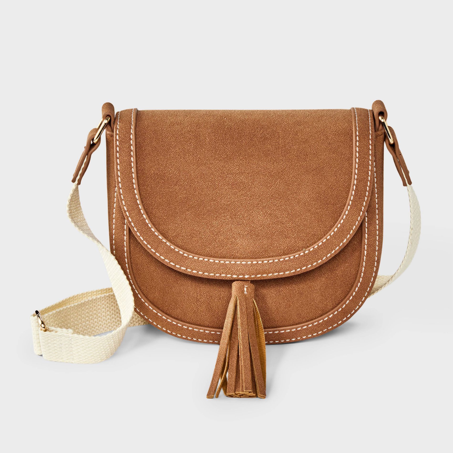 Girls' Faux Suede Saddle Crossbody Bag - art class™ Brown