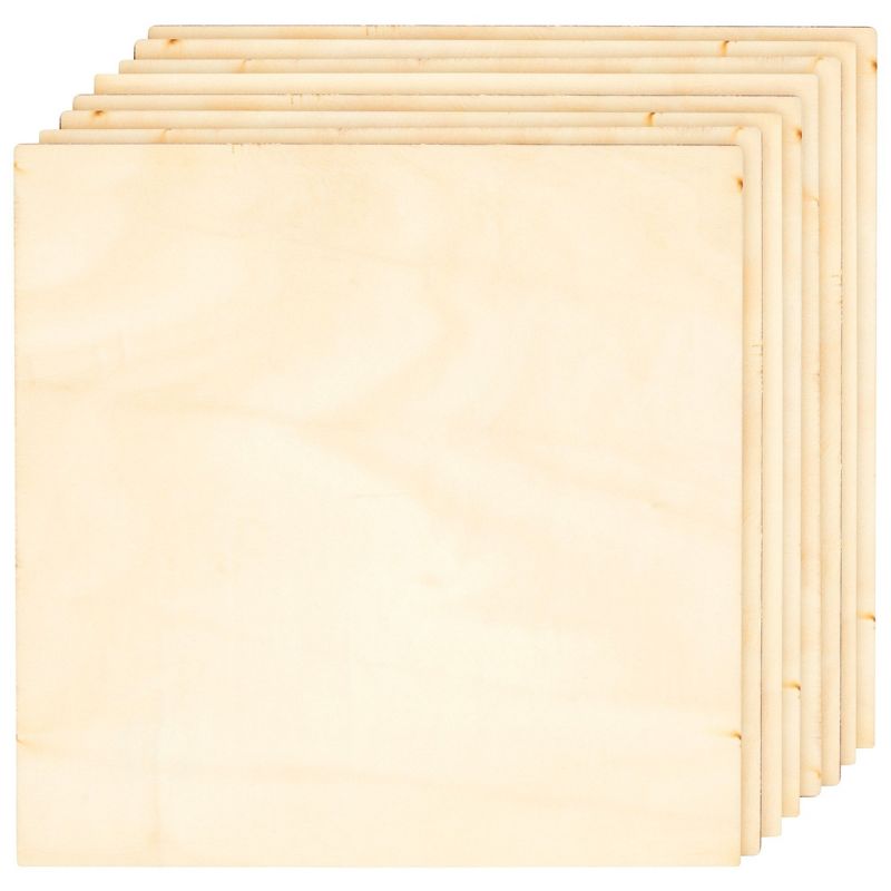 Bright Creations 8 Pack Thin 8x8 Wood Squares for DIY Crafts, Unfinished 1/8 Inch Basswood Plywood for Laser Cutting, Wood Burning, 1 of 9